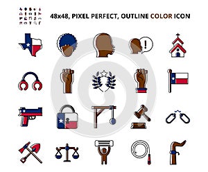 Juneteenth Slavery Related Pixel Perfect Colored Icon Set Vector Illustration Design