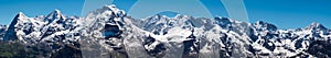 The Jungfrau, Monch, Eiger, panorama view from the top of Shilthorn, Switzerland.