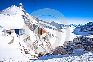 Jungfraujoch Alps peak railway station and Sphinx view, engineering marvel called top of Europ