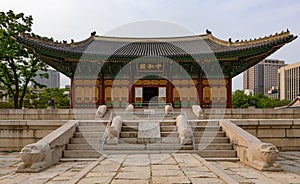 Junghwajeon, main hall of Deoksugung, a palace for Korea`s royal family in Joseon dynasty in Seoul, South Korea