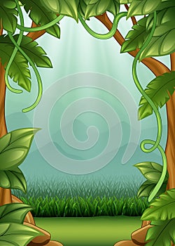 Jungle background with vines and mountains