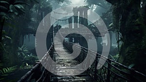 Jungle Bridge With Dark City Scenes - Cryengine Style