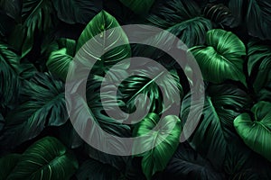 jungle colourful background palm green nature leaf tropical close-up forest tree. Generative AI.