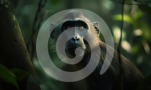 Jungle Explorer Photo of mangabey surrounded by a dense jungle canopy in the heart of the rainforest