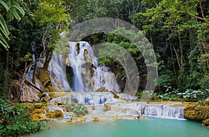 The jungle with green ecology Waterfalls with clear water in the forest at par