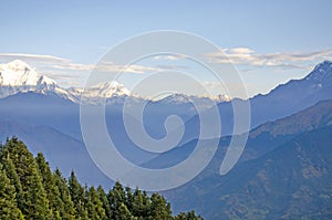 Jungle and landscape Himalayas in Nepal beautiful mountains amid blue sky