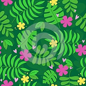 Jungle leaves rainforest cute seamless pattern