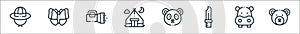 jungle line icons. linear set. quality vector line set such as bear, hippopotamus, knife, panda bear, camping tent, flashlight,