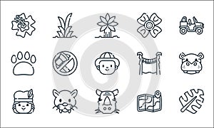 jungle line icons. linear set. quality vector line set such as leaf, rhinoceros, aborigin, map, panther, pawprint, bridge, flower photo