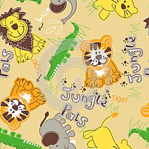 Jungle pals wild animals seamless pattern