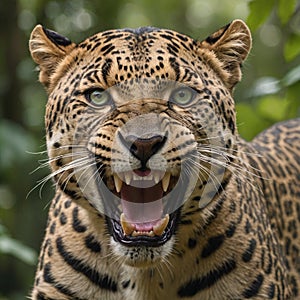 Jungle Predator Intense GreenEyed Leopard in Closeup View