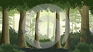 Jungle Rain forest in the evening with the sun light vector Illustration