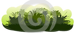 Jungle rainforest. Nature landscape silhouette. Dense tropical green thickets. Isolated on white background. Vector.