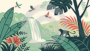 Jungle scene with panther, wildlife and tropical nature art. vector design Generative AI photo