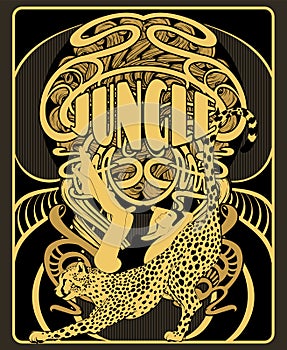 Jungle. Vector  hand drawn  illustration of girl on cheetah  isolated.