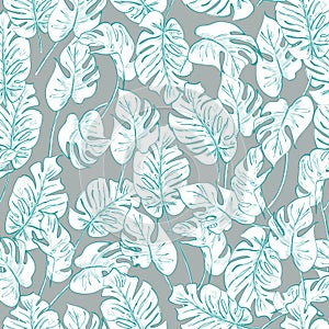 Jungle vector pattern with tropical leaves.Trendy summer print. Exotic seamless background.