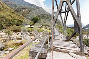 Jungle village bridge camping , Bolivia culture tourist destination.