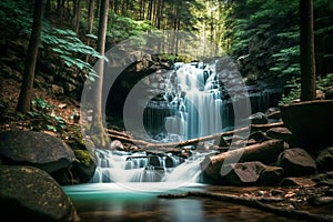 Jungle waterfall cascade in tropical rainforest. Waterfall in the forest. Drawing waterfall