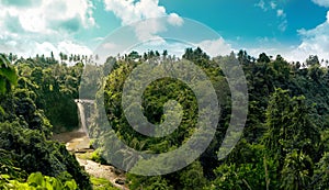 Jungle waterfall panorama in amazonian tropical rainforest