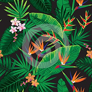 Seamless tropical jungle floral pattern photo