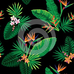 Seamless tropical jungle floral pattern photo