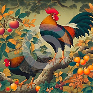 Junglefowl colourful painting on canvas