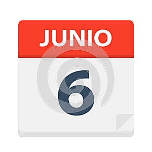 Junio 6 - Calendar Icon - June 6. Vector illustration of Spanish Calendar Leaf photo