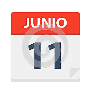 Junio 11 - Calendar Icon - June 11. Vector illustration of Spanish Calendar Leaf photo