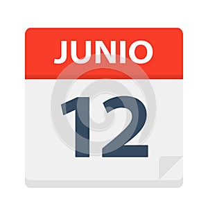 Junio 12 - Calendar Icon - June 12. Vector illustration of Spanish Calendar Leaf photo