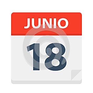 Junio 18 - Calendar Icon - June 18. Vector illustration of Spanish Calendar Leaf photo