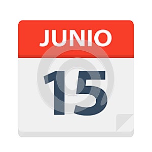 Junio 15 - Calendar Icon - June 15. Vector illustration of Spanish Calendar Leaf photo