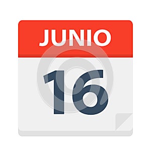 Junio 16 - Calendar Icon - June 16. Vector illustration of Spanish Calendar Leaf photo