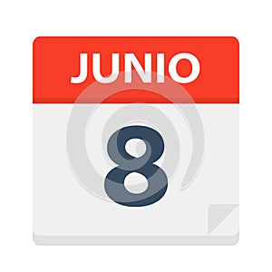 Junio 8 - Calendar Icon - June 8. Vector illustration of Spanish Calendar Leaf photo