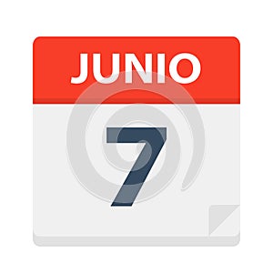 Junio 7 - Calendar Icon - June 7. Vector illustration of Spanish Calendar Leaf photo