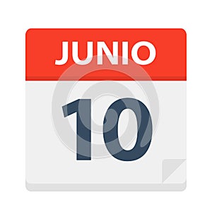 Junio 10 - Calendar Icon - June 10. Vector illustration of Spanish Calendar Leaf photo