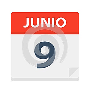 Junio 9 - Calendar Icon - June 9. Vector illustration of Spanish Calendar Leaf photo