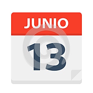 Junio 13 - Calendar Icon - June 13. Vector illustration of Spanish Calendar Leaf photo
