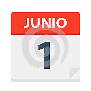 Junio 1 - Calendar Icon - June 1. Vector illustration of Spanish Calendar Leaf photo