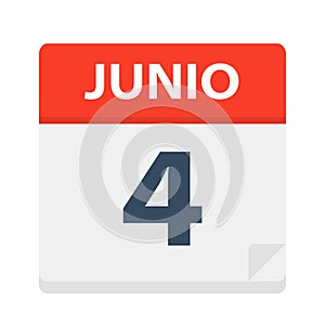Junio 4 - Calendar Icon - June 4. Vector illustration of Spanish Calendar Leaf photo