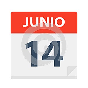 Junio 14 - Calendar Icon - June 14. Vector illustration of Spanish Calendar Leaf photo