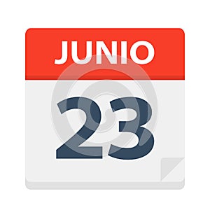 Junio 23 - Calendar Icon - June 23. Vector illustration of Spanish Calendar Leaf photo
