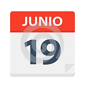 Junio 19 - Calendar Icon - June 19. Vector illustration of Spanish Calendar Leaf photo