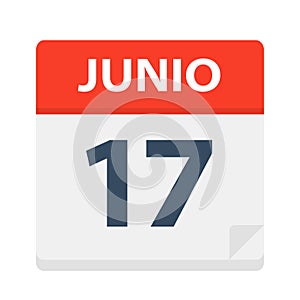 Junio 17 - Calendar Icon - June 17. Vector illustration of Spanish Calendar Leaf photo