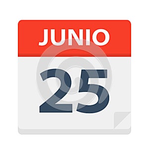 Junio 25 - Calendar Icon - June 25. Vector illustration of Spanish Calendar Leaf photo