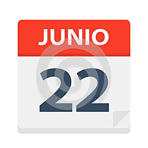 Junio 22 - Calendar Icon - June 22. Vector illustration of Spanish Calendar Leaf photo