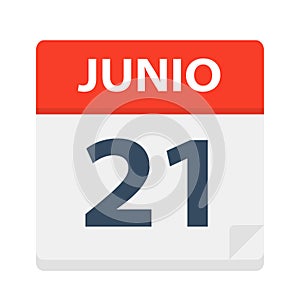 Junio 21 - Calendar Icon - June 21. Vector illustration of Spanish Calendar Leaf photo