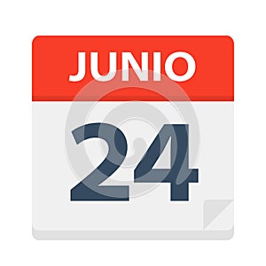 Junio 24 - Calendar Icon - June 24. Vector illustration of Spanish Calendar Leaf photo