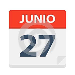 Junio 27 - Calendar Icon - June 27. Vector illustration of Spanish Calendar Leaf photo