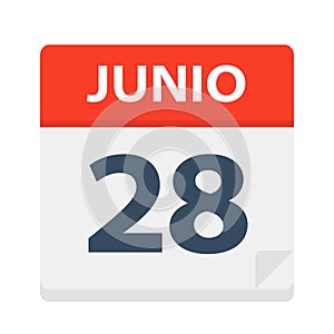 Junio 28 - Calendar Icon - June 28. Vector illustration of Spanish Calendar Leaf photo