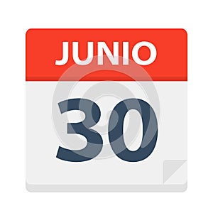 Junio 30 - Calendar Icon - June 30. Vector illustration of Spanish Calendar Leaf photo